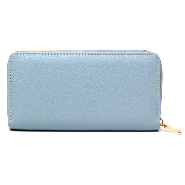 Blue Solid Faux LEATHER Long Wallet. - Zip around Closure - Full Bill, Card and Coin Compartments - 