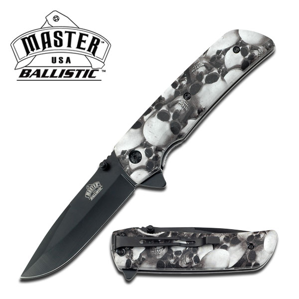Grey Skull Camo Handle Spring Assisted KNIFE